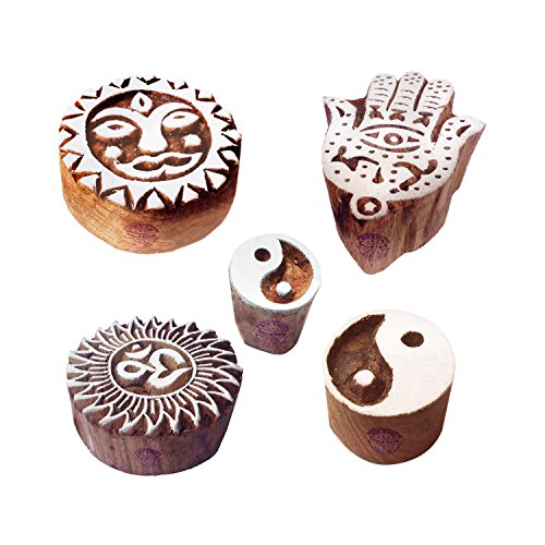 Royal Kraft Handgefertigt Motif Yin-Yang und Religiös Holz Drucken Blöcke (Set von 5) von Royal Kraft