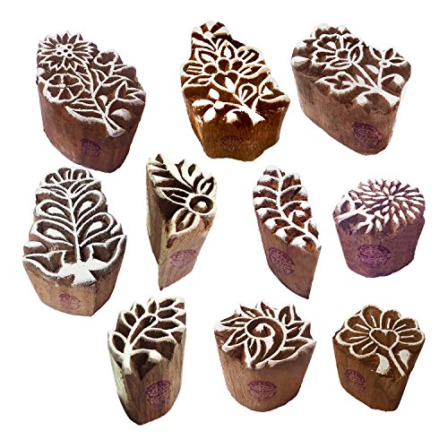 Royal Kraft Henna Holz Druck Innovativ Klein Blumen Blatt Muster Blocke Stempel (Set von 10) von Royal Kraft