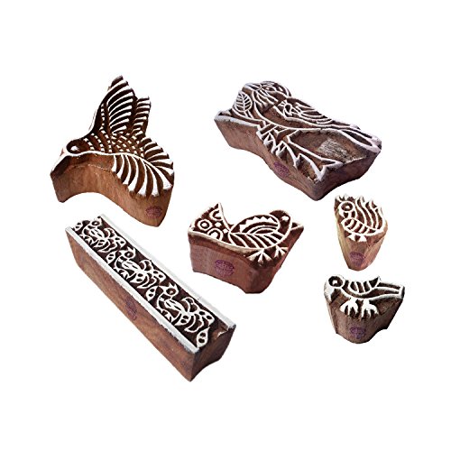 Royal Kraft Henna Holz Stempel Attraktiv Vogel Muster Druck Blöcke (Set von 6) von Royal Kraft