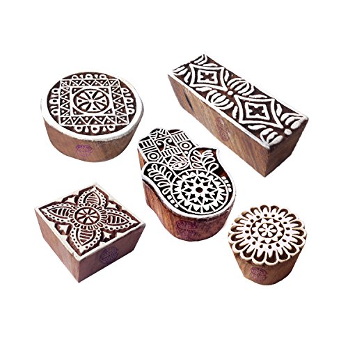 Royal Kraft Indisch Designs Gemischt und Hamsa Holz Blöcke für Drucken (Set von 5) von Royal Kraft