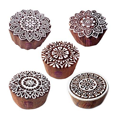 Royal Kraft Indisch Entwürfe Blumen und Mandala Holz Stempel für Drucken (Set von 5) von Royal Kraft