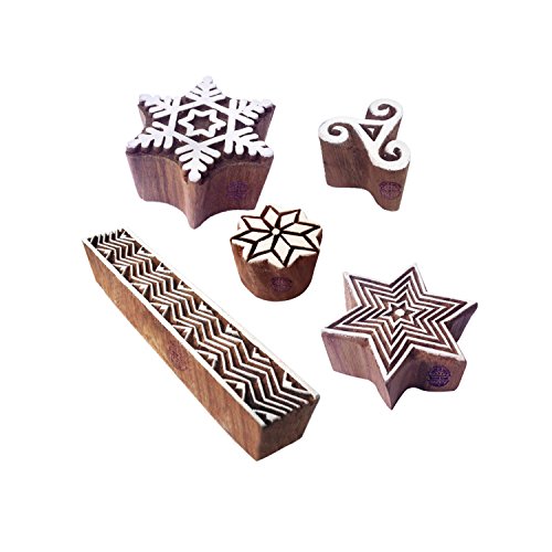 Jaipuri Designs Schneeflocke und Geometrisch Hölzern Drucken Stempel (Set von 5) von Royal Kraft