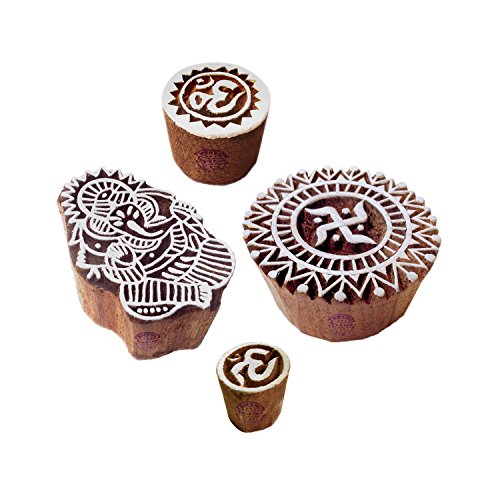 Royal Kraft Jaipuri Gestalten Ganesha und Om Hölzern Drucken Stempel (Set von 4) von Royal Kraft