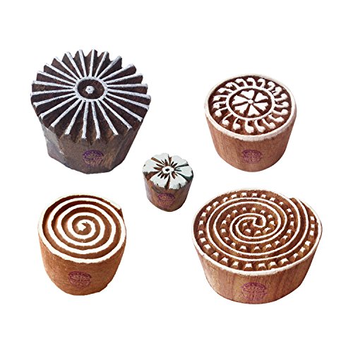 Stilvoll Muster Spiral und Blumen Holz Blöcke Stempel (Set von 5) von Royal Kraft