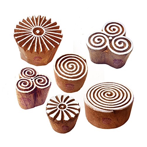 Töpferei Holzdruck Jaipuri Runden Swirl Gestalten Stempel Blöcke (Set von 6) von Royal Kraft