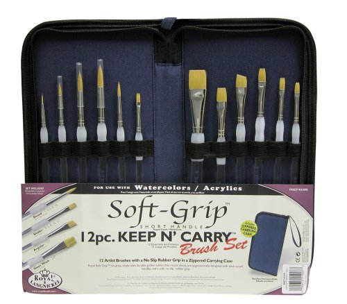 Royal Langnickel RSET-KCSG - Keep n' Carry, Soft Grip, Künstler Pinsel Set im Mäppchen mit Reisverschluss, gold von Royal & Langnickel