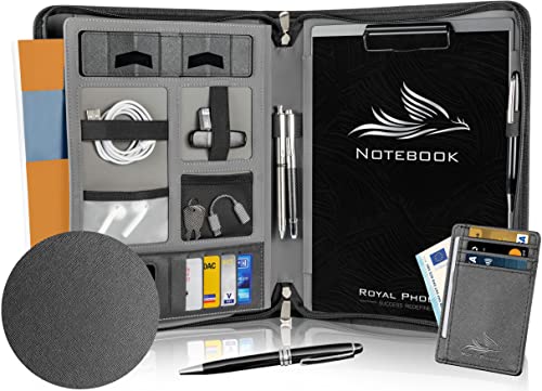 Royal Phoenix® Business Schreibmappe A4 'Eagle' - Hochwertige Dokumentenmappe mit Tablet Halterung - inkl. Kreditkartenetui + EXTRAS - Business Organizer aus hochwertigem Kunstleder Anthrazitgrau von Royal Phoenix