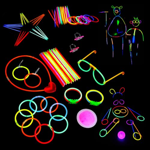 136 PCS Glow Sticks Party Pack für Kinder Erwachsene, Halloween und Weihnachtsdekorationen, Neon Zubehör, DIY Leuchtende Halsketten/Armbänder/Brille/Schaumstoffringe/Herz-Halskette, für dunkle Partys von Royaya