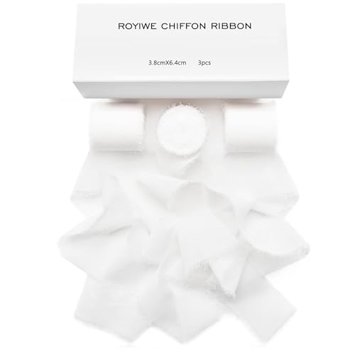 Chiffonband Seidenband Weiß, 38mm x 19,2m Chiffon Band, Dünn fransen chiffon seidenband für Hochzeit, Hochzeitsstrauß und Geburtstag Geschenk, Tischdekoration Chiffonband Seidenband Weiß, 38mm x 19,2m Chiffon Band, Dünn fransen chiffon seidenband für Hochzeit, Hochzeitsstrauß und Geburtstag Geschenk, Tischdekoration von Royiwe