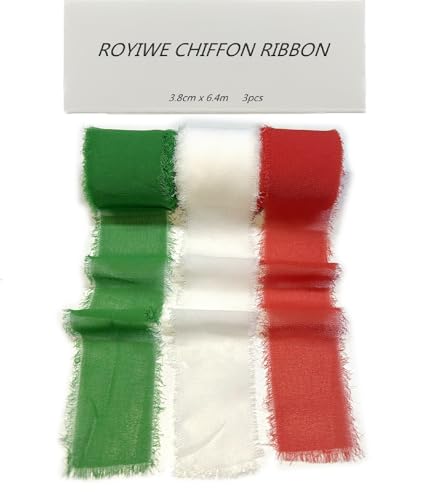 Schleifenband Weihnachtstag 38mm x 19,2m Italien Geschenkband Hochzeit Chiffonband Stoffband Grün Weiß Rot von Royiwe