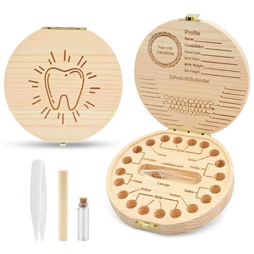 Rosysmart Zahnbox Holz Milchzähne Box, Zahnbox für Milchzähne, Zahnschachtel,Zahndose, Milchzahndose Holz, Geschenk für Jungen & Mädchen von Roysmart