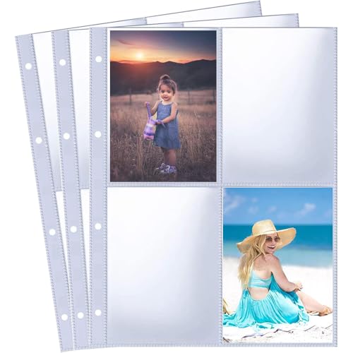 Roysmart 30 Pack 120 Taschen Fotohüllen DIN A4, Transparente Postkartenhüllen für A4 2/3/4 Ringbuch, 4 Fach Geteilt Fotosichthüllen Klarsichtfolien Postkartenhüllen für Familien Hochzeits Fotoalbum von Roysmart