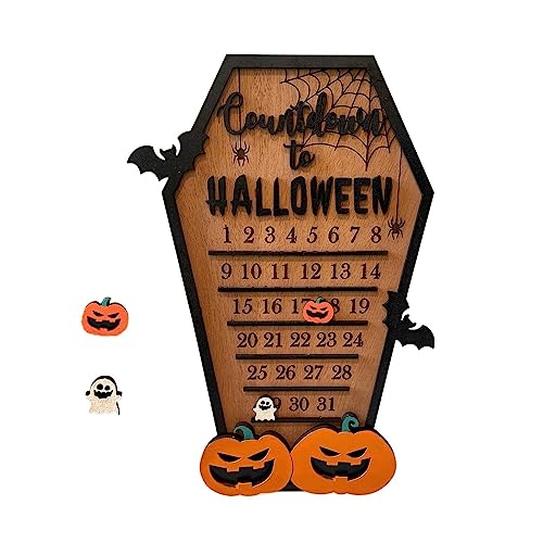 Halloween Countdown Kalender Deko Sarg Schreibtisch Ornament Holz Kürbis Fledermaus Grabstein Zimmer Dekorationen Party Dekorationen DIY Zählen Geschenke für Jungen Mädchen von Rpporm