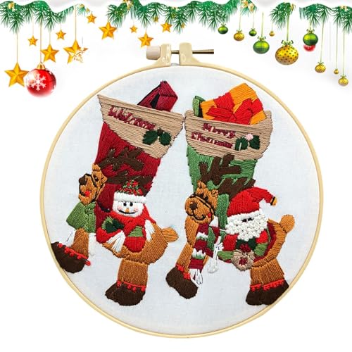 Rproonay Weihnachtsstickerei-Kits, Weihnachtsstrumpf-Stickset, Fäden für Bastelliebhaber, Muster Handnadelspitze, Kit für Erwachsene, einfach zu bedienen, tragbar für von Rproonay