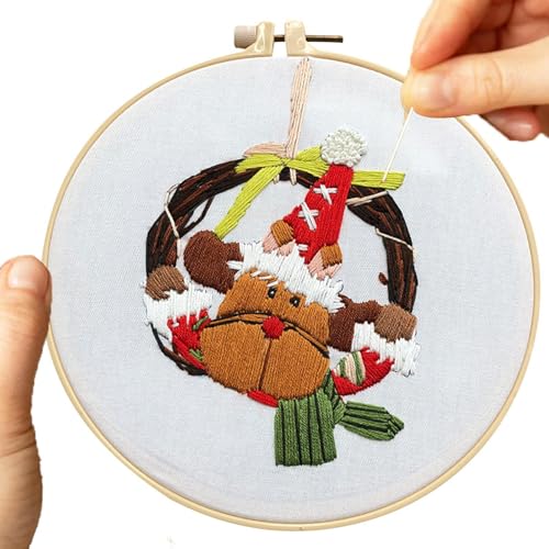 Rproonay Weihnachtsstickerei-Kits, Weihnachtsstrumpf-Stickset, Fäden für Bastelliebhaber, Muster Handnadelspitze, Kit für Erwachsene, einfach zu bedienen, tragbar für von Rproonay