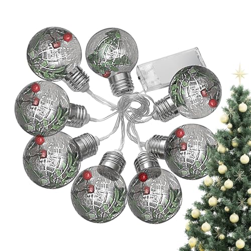 Weihnachtsbirnen-Lichterkette | Batteriebetriebene LED-Kugel-Lichterkette für den Innenbereich | festliche LED-Lichterkette mit Ornamenten im Inneren, ideal für Weihnachtsbaumdekoration, Urlaub von Rproonay