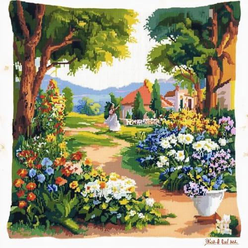 Rqwybcaxn Handgefertigter Kreuzstich Kissenbezug 45x45 cm – Naturlandschaft themen, Waschbar, Ohne Füllung, Heimdekoration von Rqwybcaxn