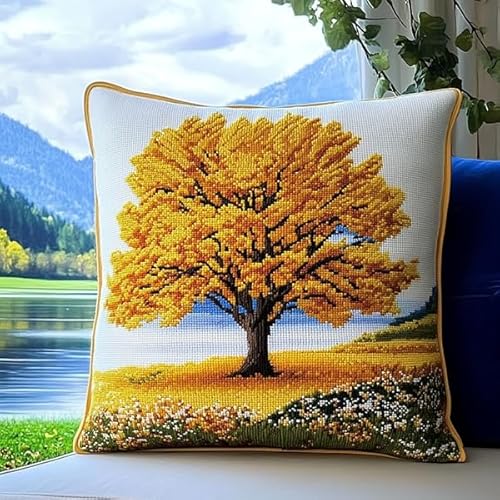 Rqwybcaxn Kissenbezug mit Herbstbaum-Stickerei,45x45 cm,quadratisch,dekorativer Kissenbezug,perfekt für Sofa und Heimdekoration von Rqwybcaxn