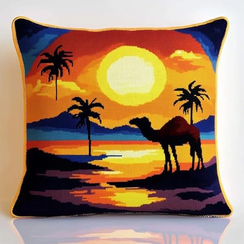 Rqwybcaxn Kissenbezug mit Stickerei Camel At Sunset,45x45 cm,quadratisch,dekorativer Kissenbezug,perfekt für Sofa und Heimdekoration von Rqwybcaxn