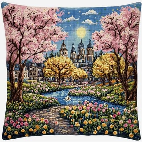 Rqwybcaxn Kissenbezug mit Stickerei Garden Castle,45x45 cm,quadratisch,dekorativer Kissenbezug,perfekt für Sofa und Heimdekoration von Rqwybcaxn