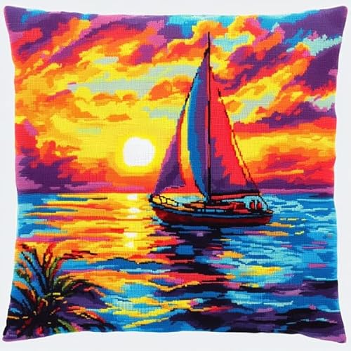 Rqwybcaxn Kissenbezug mit Stickerei Sunset Sea View,45x45 cm,quadratisch,dekorativer Kissenbezug,perfekt für Sofa und Heimdekoration von Rqwybcaxn