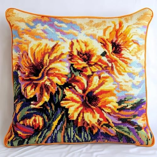 Rqwybcaxn Kissenbezug mit Stickerei und gelben Blumen,45x45 cm,quadratisch,dekorativer Kissenbezug,perfekt für Sofa und Heimdekoration von Rqwybcaxn