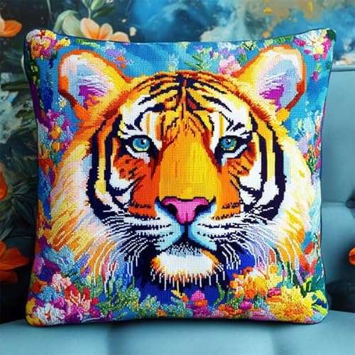 Rqwybcaxn Kissenbezug mit floraler Tiger-Stickerei,45x45 cm,quadratisch,dekorativer Kissenbezug,perfekt für Sofa und Heimdekoration von Rqwybcaxn