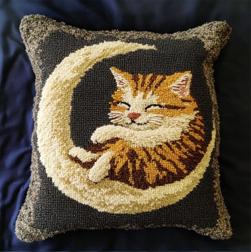 Rqwybcaxn Knüpfteppich Zum Selber Knüpf-Sets Mit Kissen Knüpfen-Set 43X43Cm Katze Liegt Auf Dem Mond Kissenbezug-Set Für Erwachsene Und Kinder Latch Hook Kit Heimaccessoire Rqwybcaxn Knüpfteppich Zum Selber Knüpf-Sets Mit Kissen Knüpfen-Set 43X43Cm Katze Liegt Auf Dem Mond Kissenbezug-Set Für Erwachsene Und Kinder Latch Hook Kit Heimaccessoire von Rqwybcaxn