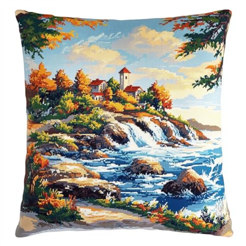 Rqwybcaxn Kreuzstichkissenpackung, Naturlandschaft themen, Bedruckte Stramin, Für Erwachsene, Heimdekoration, 45x45 cm von Rqwybcaxn