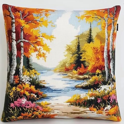 Rqwybcaxn Kreuzstichkissenpackung, Naturlandschaft themen, Bedruckte Stramin, Für Erwachsene, Heimdekoration, 45x45 cm von Rqwybcaxn