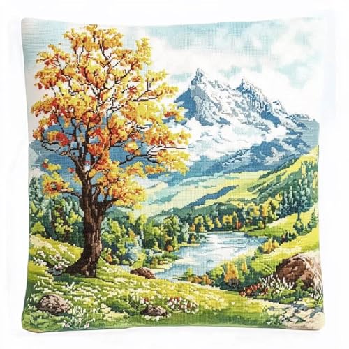 Rqwybcaxn Kreuzstichkissenpackung, Naturlandschaft themen, Bedruckte Stramin, Für Erwachsene, Heimdekoration, 45x45 cm von Rqwybcaxn