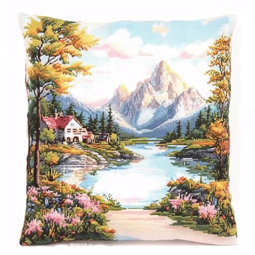 Rqwybcaxn Kreuzstichkissenpackung, Naturlandschaft themen, Bedruckte Stramin, Für Erwachsene, Heimdekoration, 45x45 cm von Rqwybcaxn