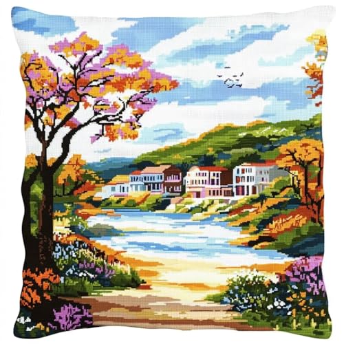 Rqwybcaxn Kreuzstichkissenpackung, Naturlandschaft themen, Bedruckte Stramin, Für Erwachsene, Heimdekoration, 45x45 cm von Rqwybcaxn