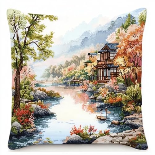 Rqwybcaxn Kreuzstichkissenpackung, Naturlandschaft themen, Bedruckte Stramin, Für Erwachsene, Heimdekoration, 45x45 cm von Rqwybcaxn