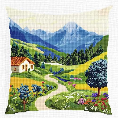 Rqwybcaxn Naturlandschaft Kreuzstich Kissen – Handgemacht, Waschbar, Ohne Füllung für eine gemütliche Wohnatmosphäre, 45x45 cm von Rqwybcaxn