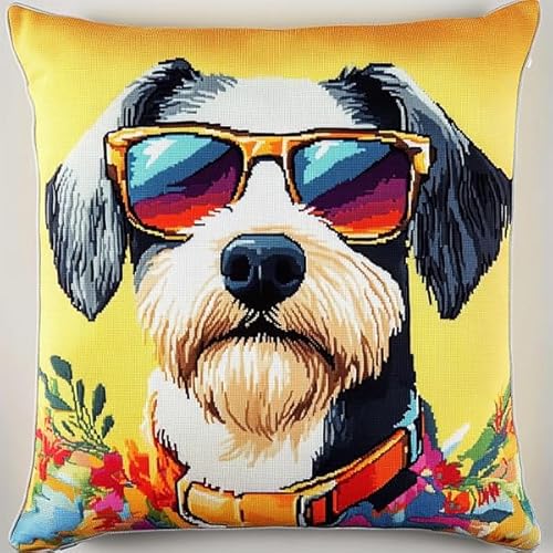 Rqwybcaxn Süßes Shih Tzu Kreuzstich-Kissenset,11CT DIY-Stickset für Wohnzimmerdekor,Bastelzubehör inklusive,45x45 cm von Rqwybcaxn