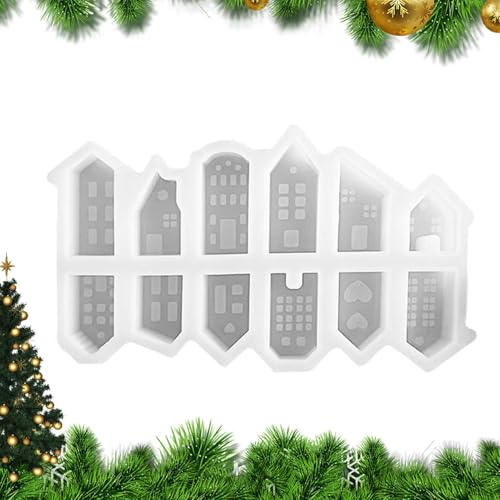 Rrlihjgu 12 Stück 3D Silikonform Haus, Silikonform Weihnachten Kerzen Häuser,Silikonformen Gießformen Haus, Zum Gießen,Gießformen Silikon Gießform Haus Silikonform Weihnachten Giessformen Silikon von Rrlihjgu