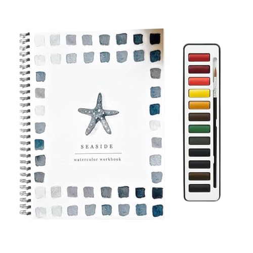 Rrlihjgu Aquarell-Arbeitsbuch, 12 Farben der Aquarellfarbe mit Pinsel, anfängerfreundlichen Wasserfarben Workbooks, Kunstzeichnungen, Wasserfarben Farben Buch für Erwachsene Kids 22.8x16.5cm von Rrlihjgu