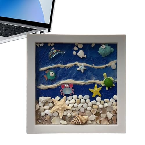 Rrlihjgu Rahmen-Meer-Kunst-Set, Meer-Glas-Kunst-Set,Meeresrahmen-Modellhandwerk - Handgefertigtes Kunsthandwerk für Strandliebhaber aus Kunstharz, kreative Wellenmodell-Kunstsets für Erwachsene und von Rrlihjgu