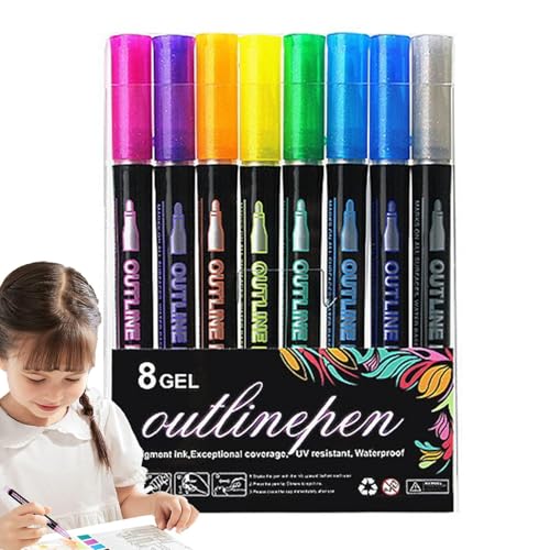 Rrlihjgu Schimmernde Marker, Zeichnungs-Doodle-Konturmarker - Glitzer-Zeichenstifte - Outline Marker Stocking Stuffers, Outline Gelstift mit ultrafeiner Spitze für Kinder-Weihnachtsgruß-Kritzelkarten von Rrlihjgu