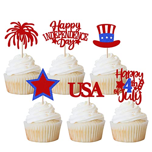 24 Stück Independence Day Cupcake Topper 4. Juli Cupcake Picks USA National Day Cake Decorations for Independence Day Thema USA Patriotic Party Supplies von Rsstarxi