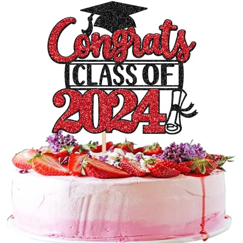 Rsstarxi 1 Pack Congrats Class of 2022 Cake Topper Glitter Congrats Class of 2022 Graduation Cap Diplom Cake Pick 2022 Graduation Thema Party Cake Decorations Supplies Black Red von Rsstarxi