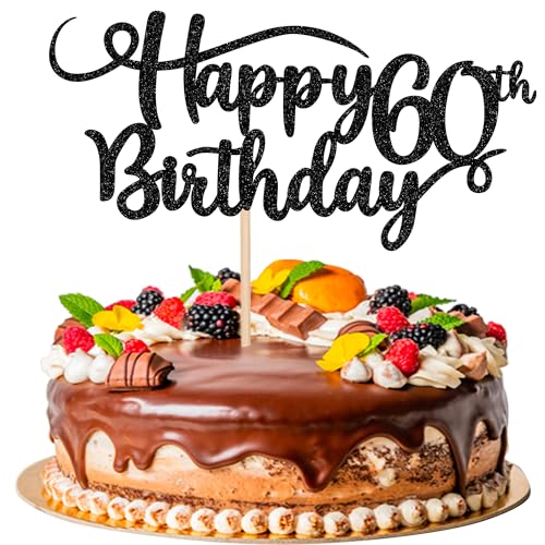 Rsstarxi 1 Pack Happy 60th Birthday Cake Topper Glitter Number 60 Sixty Years Old Birthday Cake Pick Decoration For 60th Birthday Celebrating Anniversary Party Supplies Black von Rsstarxi