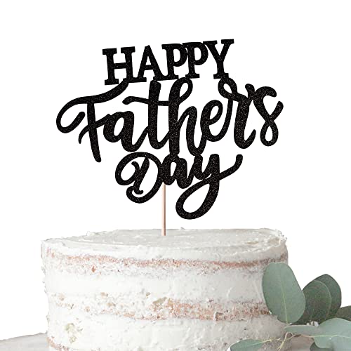 Rsstarxi 1 Pack Happy Father's Day Cake Topper Glitter Best Daddy Super Dad Love Father Cake Pick for Happy Father's Day Theme Dad Birthday Party Cake Decoratios Supplies Black von Rsstarxi