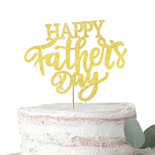 Rsstarxi 1 Pack Happy Father's Day Cake Topper Glitter Best Daddy Super Dad Love Father Cake Pick for Happy Father's Day Theme Dad Birthday Party Cake Decoratios Supplies Gold von Rsstarxi