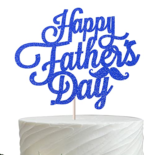 Rsstarxi 1 Pack Happy Father's Day Cake Topper mit dunkelblauem Glitzer Schnurrbart Liebe Vater Super Dad Kuchen Pick Best Day Ever Kuchen Dekorationen für Happy Father's Day Thema Papa Geburtstag Party Supplies von Rsstarxi