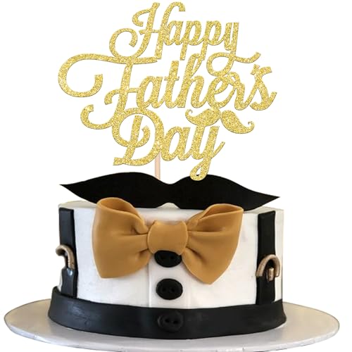 Rsstarxi 1 Pack Happy Father's Day Cake Topper with Gold Glitter Moustache Love Father Super Dad Cake Pick Best Day Ever Cake Decorations for Happy Father's Day Theme Dad Birthday Party Supplies von Rsstarxi