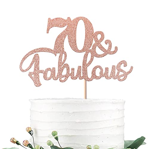 Rsstarxi 1 Packung 70 & Fabulous Cake Topper Happy 70th Birthday Cake Pick 70 and Fabulous Cake Decorations for Cheers to 70th Birthday Anniversary Theme Party Supplies Rose Gold von Rsstarxi