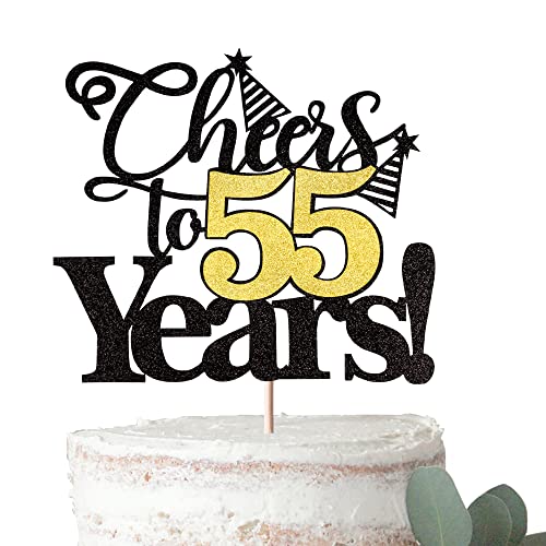 Rsstarxi 1 Packung Cheers to 55 Years Cake Topper Glitter Fifty Five Years Old 55th Birthday Cake Pick 55 Fabulous Cake Decorations for Happy 55th Birthday Wedding Anniversary Party Supplies Black von Rsstarxi