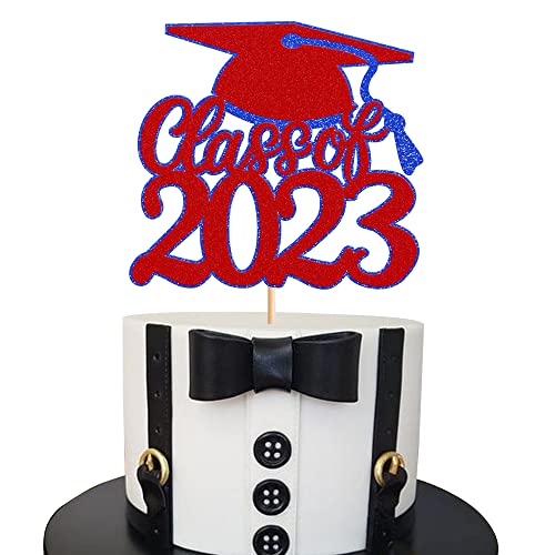 Rsstarxi 1 Packung Congrats Class of 2023 Cake Topper Glitzer Klasse 2023 Grad Cap Cake Pick Dekoration für High School College 2023 Abschluss Thema Party Kuchen Dekorationen Rot von Rsstarxi